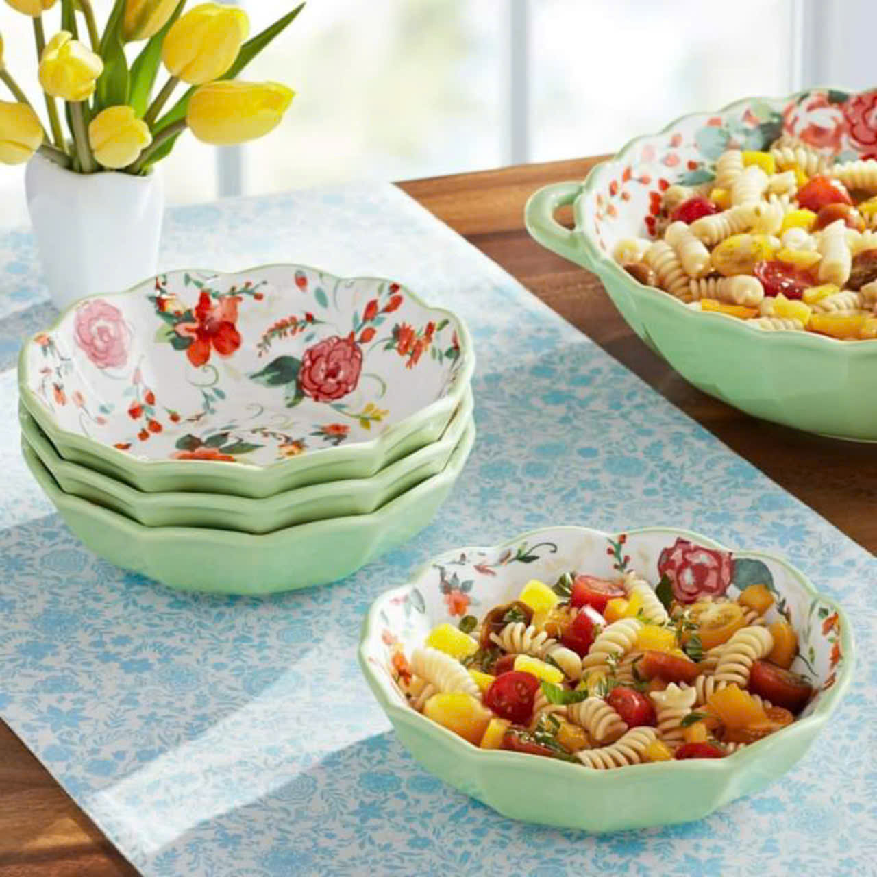 Sét 4 đĩa Pasta sâu lòng The Pioneer Woman Painted Meadow Hàng chính hãng
