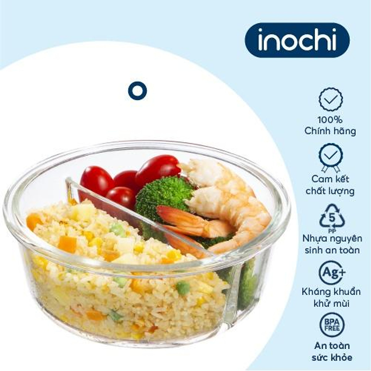 Hộp Cơm Thủy Tinh 2/3 ngăn, Hộp Thủy Tinh Đựng Thức Ăn NIKKO Tiêu Chuẩn Nhật Bản - Chính hãng inochi (Tặng kèm khăn lau tay đa năng pakasa)