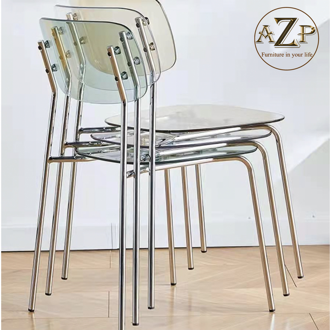 Ghế Ăn, Ghế Cafe, Ghế Thư Giãn Nhựa Trong Suốt Arcylic, Khung Thép Mạ Chrome Thời Trang / xếp chồng tiện lợi GA-PC601