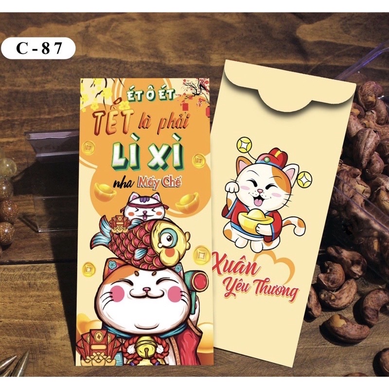 Com bo 10 xấp 100 bao xì xì Tết truyền thống đa dạng nhiều màu , nhiều mẫu dễ thương và cute