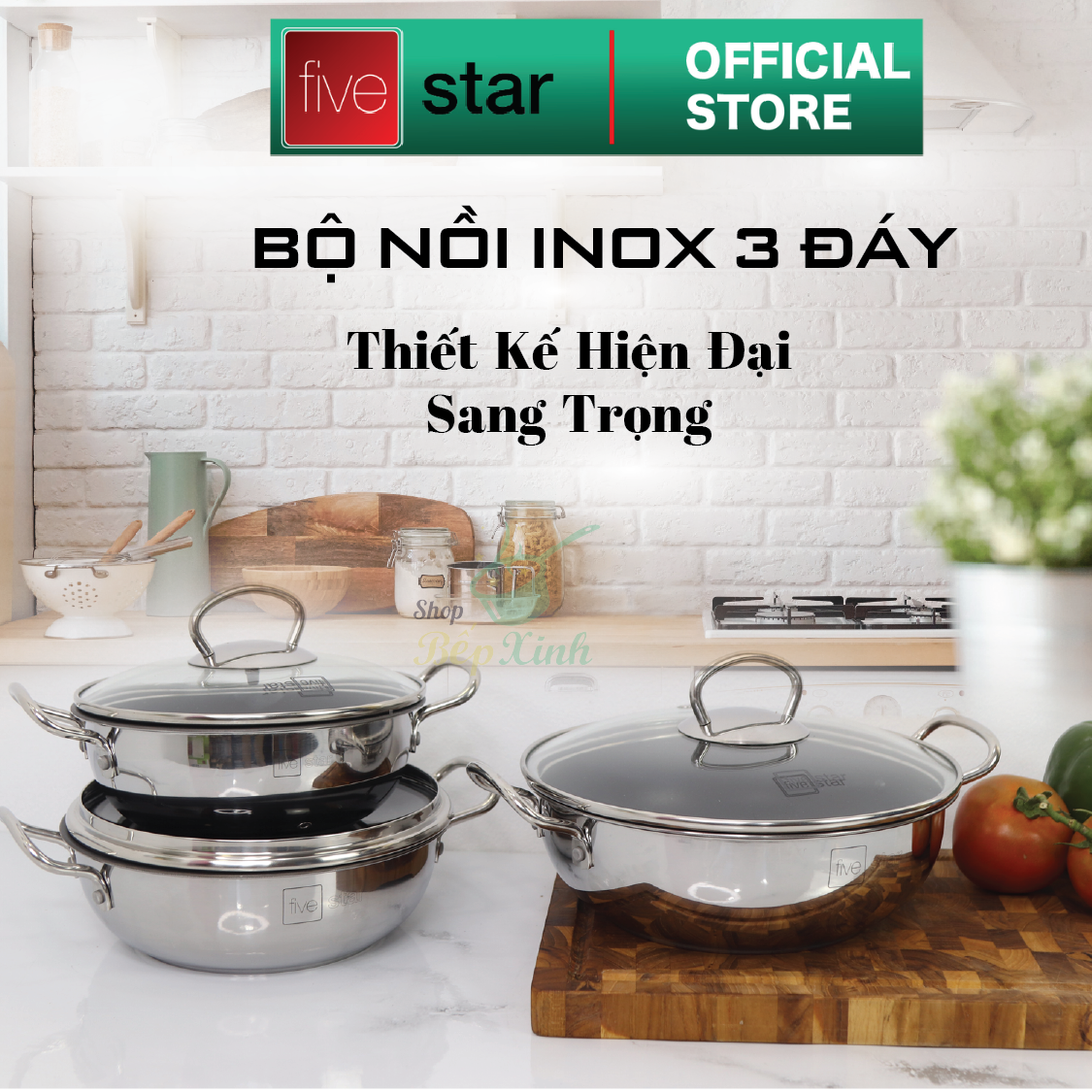 Nồi inox chống dính cao cấp Fivestar nắp kính inox 430 , tặng 5 muỗng ăn 18cm | 20cm | 22cm | 24cm | 26cm | 28cm