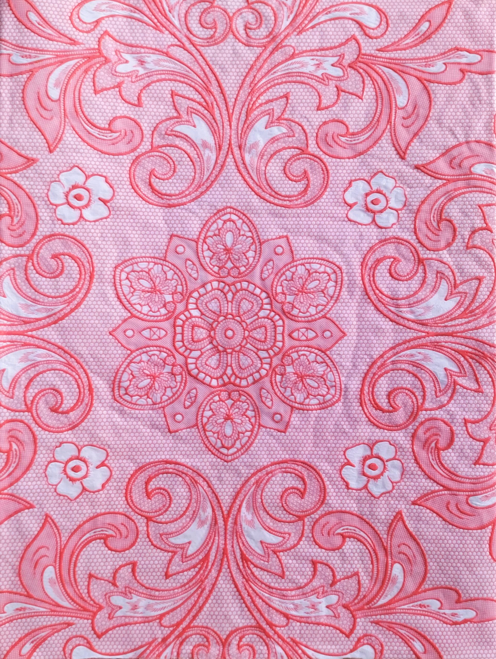 (Tặng 1 lót phần ăn 30x45 cm) Khăn Trải Bàn PAULEE 856B tròn 150cm Hoa văn hồng, không thấm nước