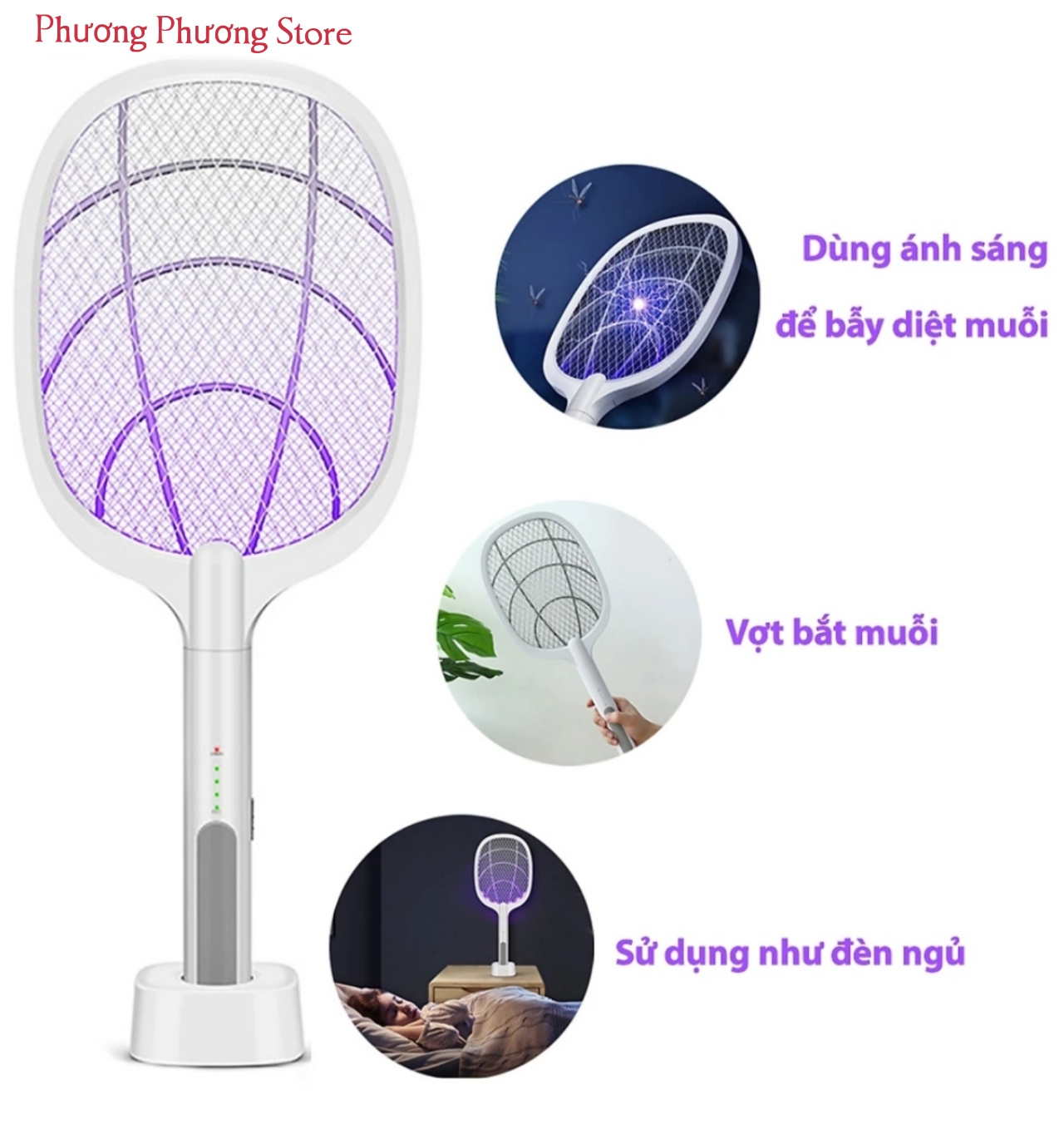 Vợt Muỗi Thông Minh 3 Trong 1 Tích Hợp Vợt Bắt Muỗi, Bẫy Muỗi và Đèn Ngủ Siêu Tiện Lợi, An Toàn Giúp Bảo Vệ Sức Khẻo & Giấc Ngủ Gia Đình Bạn