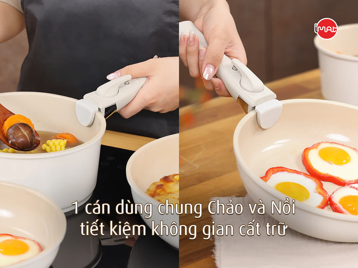 Bộ 3 nồi chảo cán rời Neoflam Hàn Quốc.Bao gồm, nồi 20cm, chảo chiên 24cm, chảo xào đa năng 26cm.