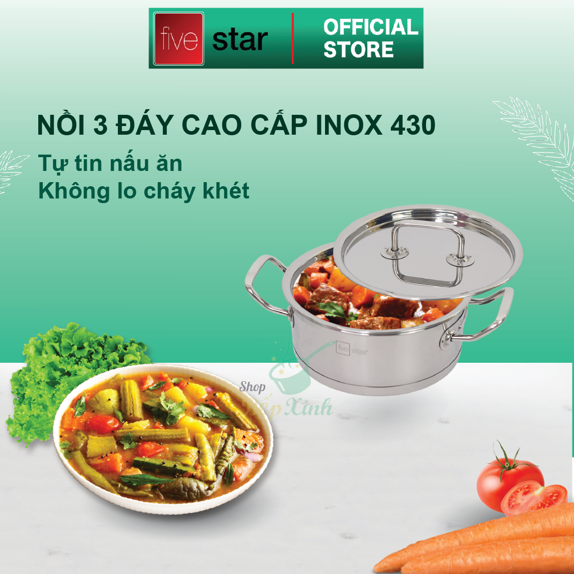 Bộ nồi quánh inox Fivestar 3 đáy từ nắp inox 3 món