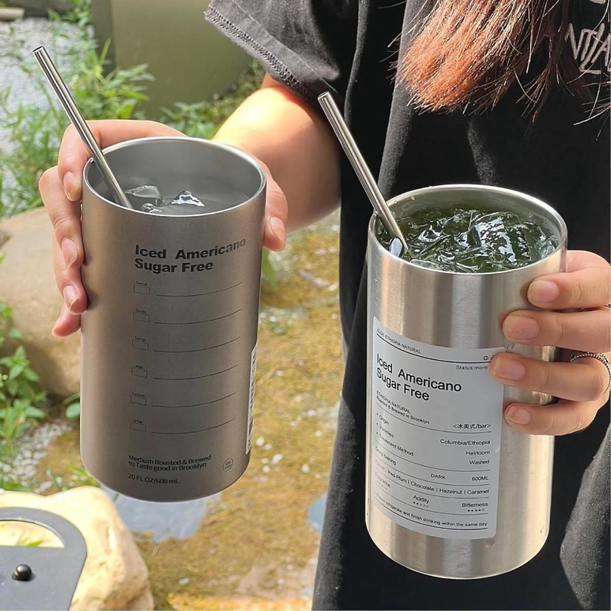 Cốc Giữ Nhiệt Inox 304 Ly Uống Coffee 600ML Kèm Ống Hút Tiện Lợi Ly Giữ Nhiệt Iced Americano