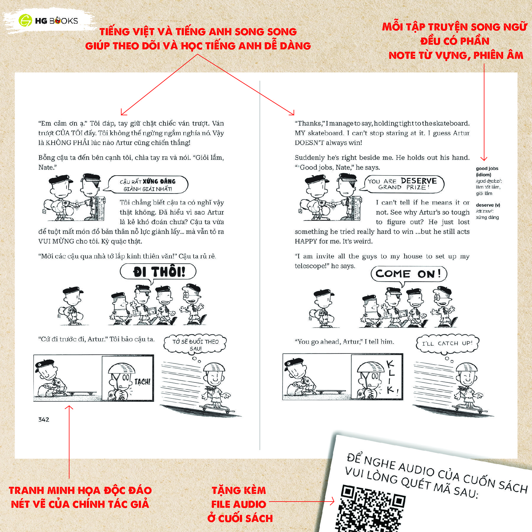 Truyện tranh Big Nate: On a Roll - Tập 3: Trúng mánh - Bản Song Ngữ. Tặng Kèm File Nghe