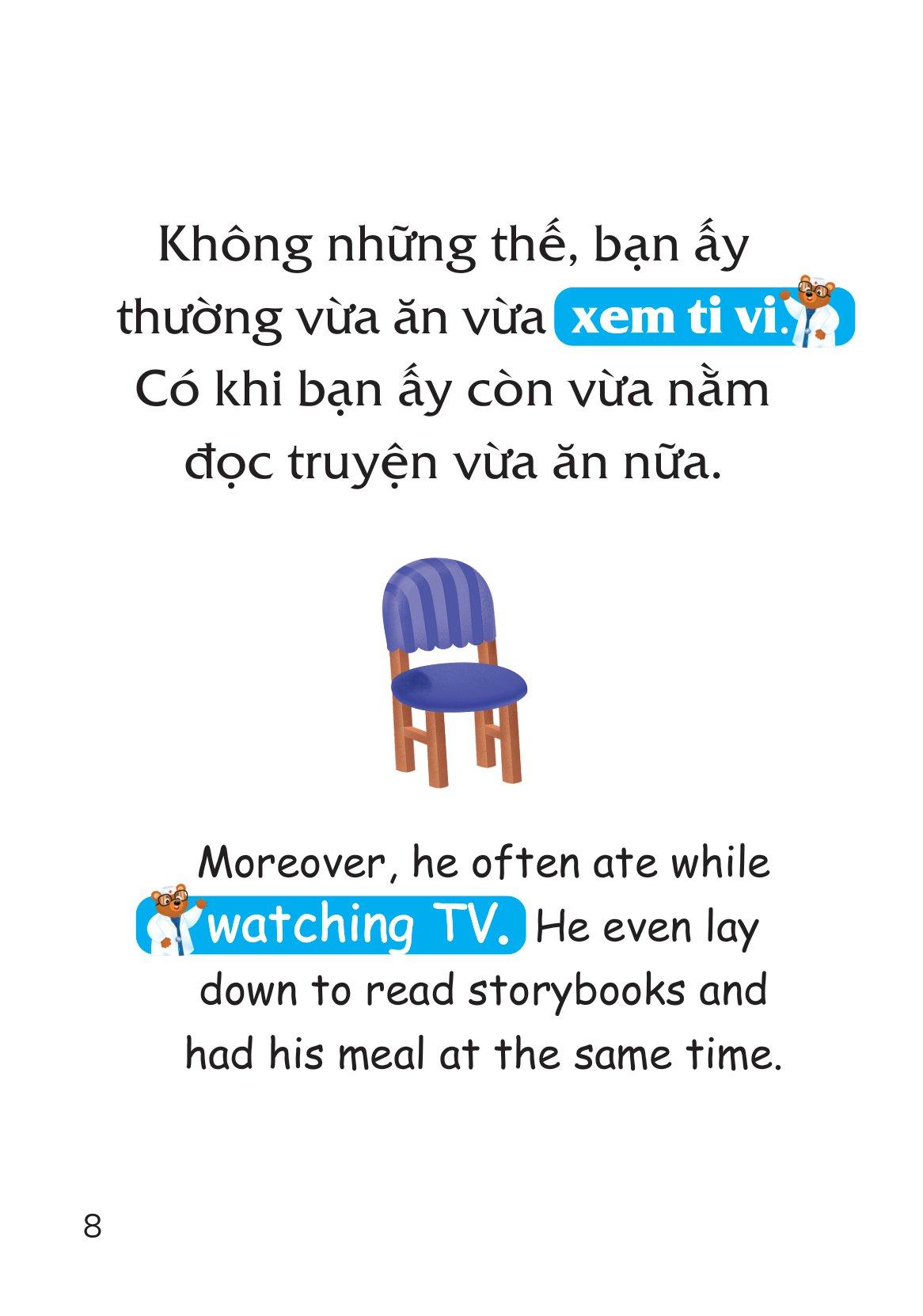 Sách Truyện Tranh Song Ngữ Việt Anh Cho Bé - Ăn Đúng Cách Uống Đúng Mực