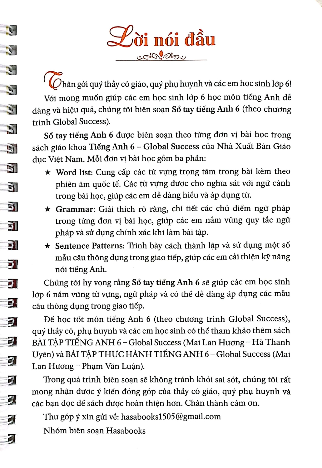 Sổ Tay Tiếng Anh 6 (Dùng Kèm SGK Tiếng Anh 6 Global Success) - HASA