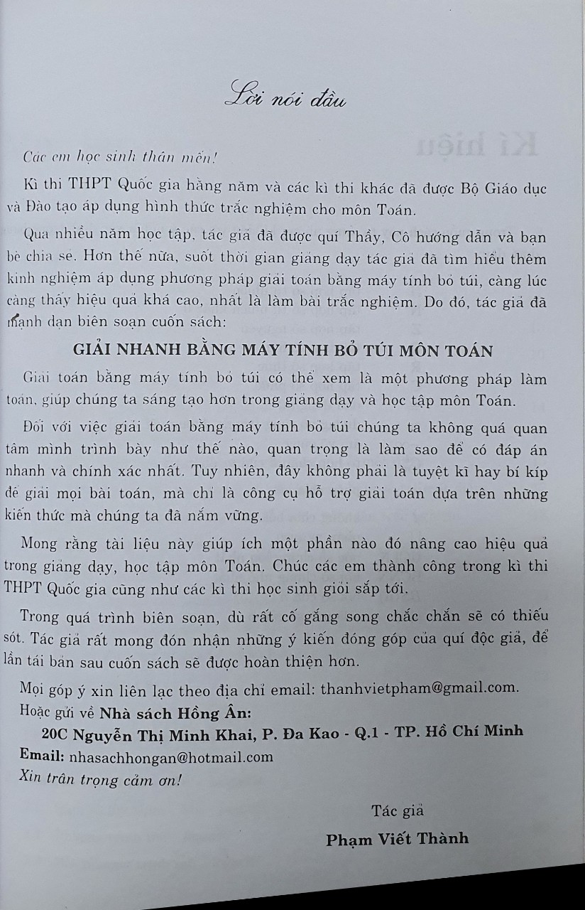 Sách Giải nhanh bằng máy tính bỏ túi môn toán ( HA)