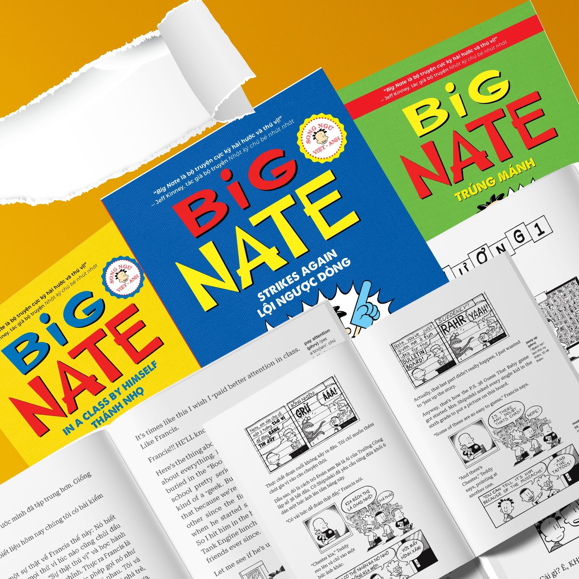 Truyện tranh Big Nate: On a Roll - Tập 3: Trúng mánh - Bản Song Ngữ. Tặng Kèm File Nghe