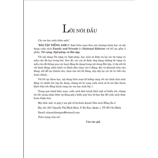 Bài Tập Tiếng Anh 1 (Biên Soạn Theo Bộ Sách Family And Friends 1 National Edition)