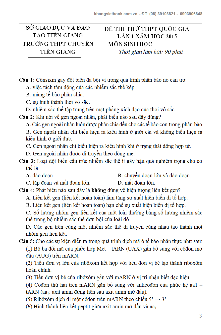 CHINH PHỤC ĐỀ THI TRUNG HỌC PHỔ THÔNG QUỐC GIA SINH HỌC QUYỂN 2_KV