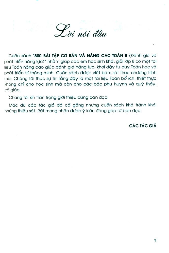 500 Bài Tập Cơ Bản Và Nâng Cao Toán 8
