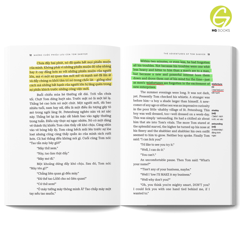 Những cuộc phiêu lưu của Tom Sawyer - Sách song ngữ kinh điển, có note từ vựng, tặng kèm file nghe - HG Books