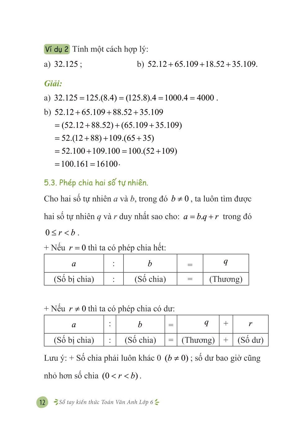Sổ Tay Kiến Thức Toán Văn Anh Lớp 6