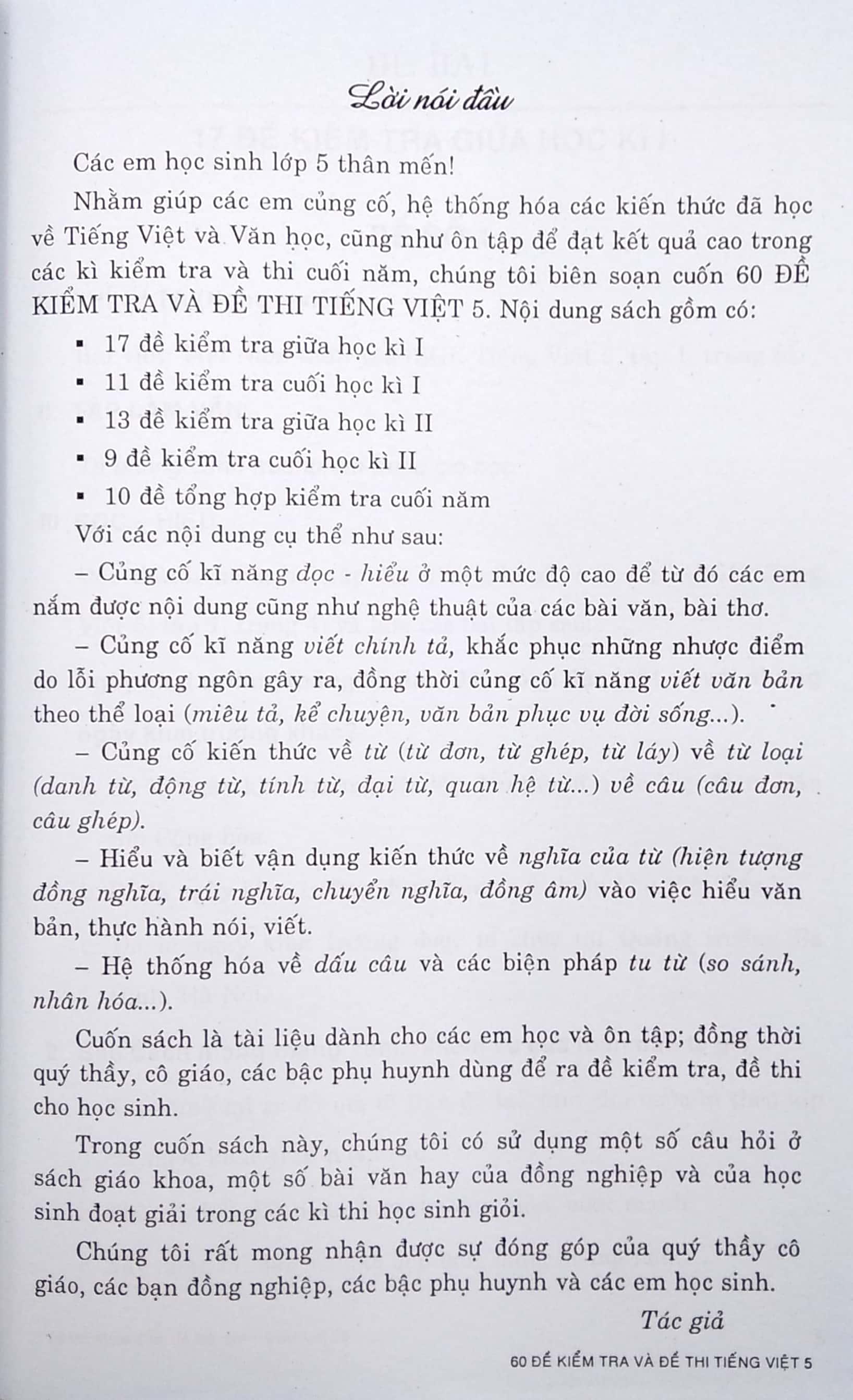 60 Đề Kiểm Tra Và Đề Thi Tiếng Việt 5