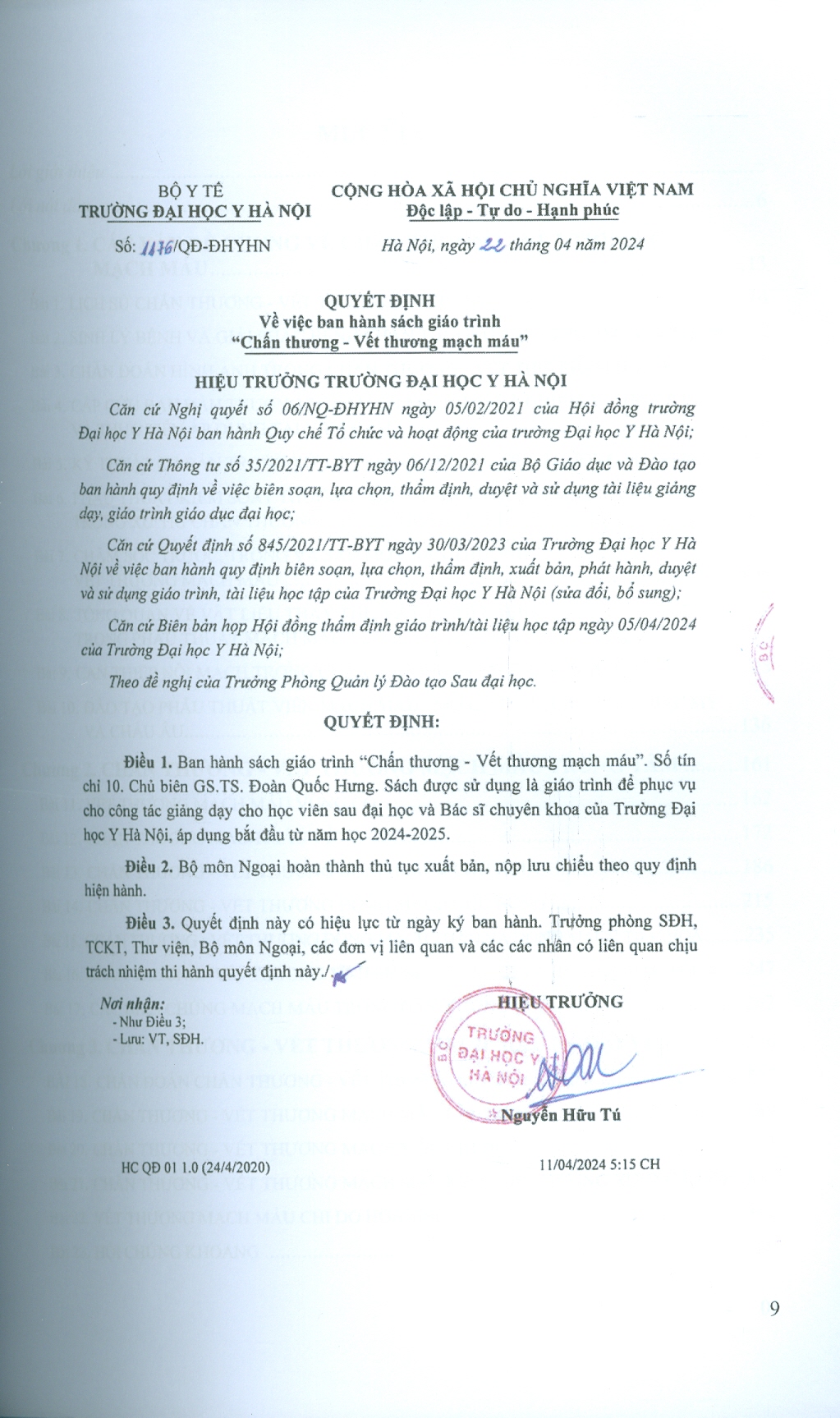 Chấn Thương - Vết Thương Mạch Máu (Giáo trình dùng cho sinh viên sau Đại học và Bác sĩ chuyên khoa) - Trường Đại học Y Hà Nội - Bộ môn Ngoại; GS.TS.BS. Đoàn Quốc Hưng chủ biên