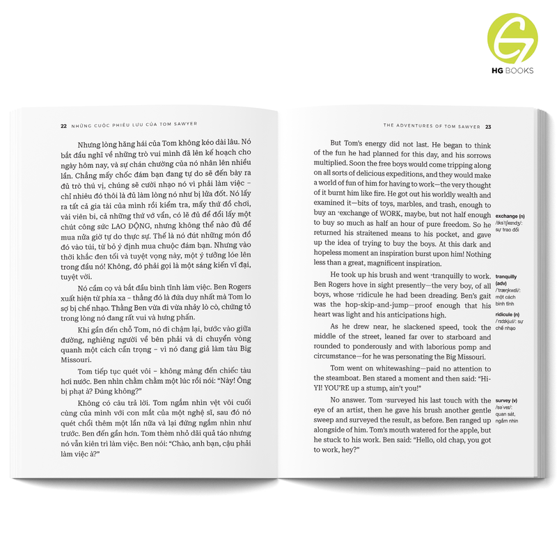 Những cuộc phiêu lưu của Tom Sawyer - Sách song ngữ kinh điển, có note từ vựng, tặng kèm file nghe - HG Books