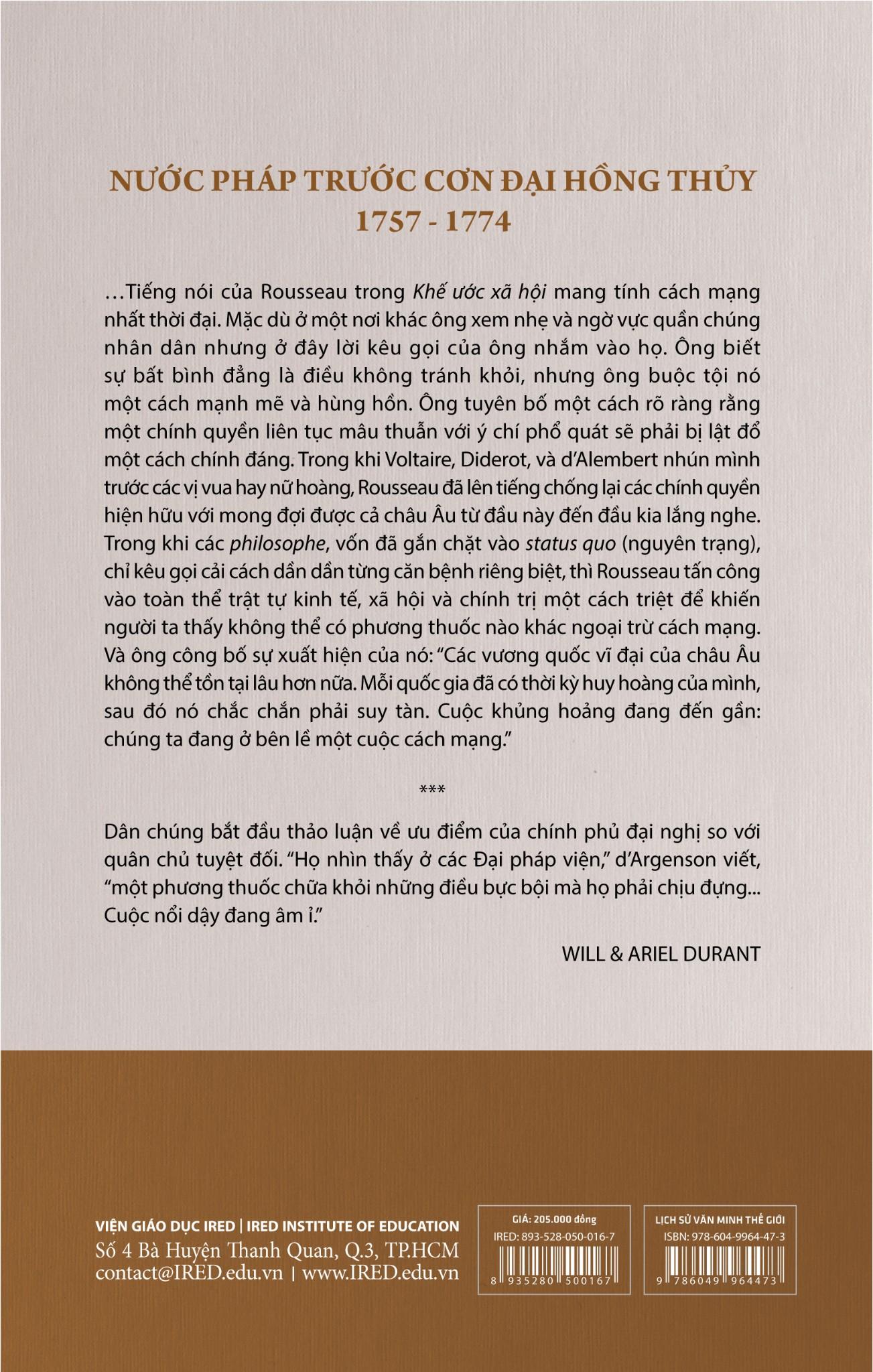 Sách IRED Books - Lịch sử văn minh thế giới phần 10 : Rousseau và Cách Mạng, tập 1 : Nước Pháp trước cơn đai hồng thủy - Will Durant)