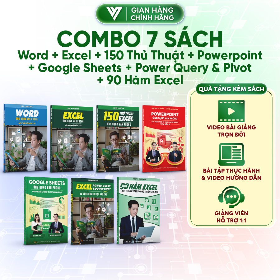 Combo 7 sách Word - Excel - Powerpoint - Google Sheet - 150 TT - Power Query - 90 Hàm Excel ĐÀO TẠO TIN HỌC Ứng Dụng Văn Phòng Thông Dụng