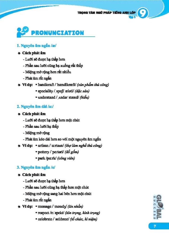 Sách - Global Success - Trọng Tâm Ngữ Pháp Tiếng Anh Lớp 9 - Tập 1 (Có Đáp Án)