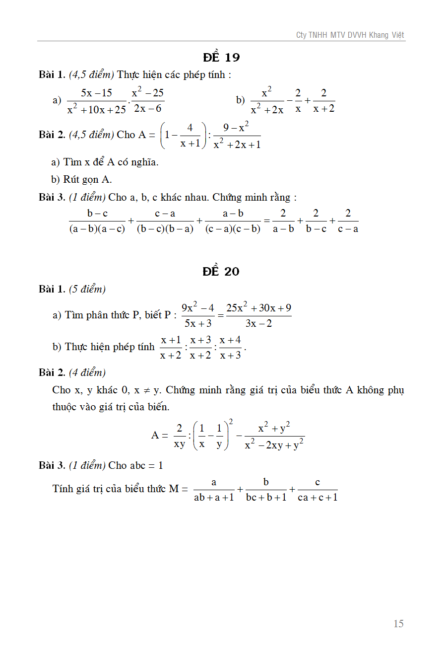 100 Đề Kiểm Tra Toán 8