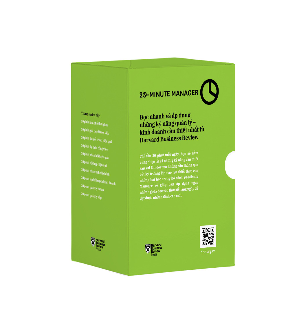 Combo Harvard Business Review: HBR 20 phút (Kèm Box): Làm Chủ Thời Gian + Giải Quyết Mọi Việc + Thuyết Trình Hiệu Quả + Ủy Thác Công Việc + Phản Hồi Hiệu Quả + Hội Họp Hiệu Quả + Phân Tích Tài Chính + Lập Kế Hoạch Kinh Doanh + Quản Lý Dự Án + Quản Lý Sếp