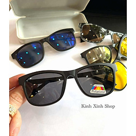 Bộ Kính Mắt Nhiều Tròng 6in1, Kính Cận Râm Mắt Vuông Form To Thiết Kế Đơn Giản Cho Nam Nữ
