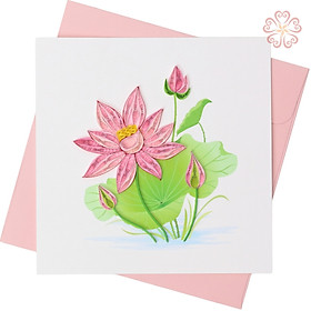 Thiệp Giấy Xoắn Nghệ Thuật Hoa Sen Hồng - size 15x15cm