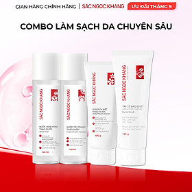 Combo làm sạch thảo dược Sắc Ngọc Khang: Nước tẩy trang 145ml - Sữa rửa mặt 100g - Nước hoa hồng 145ml - Tẩy tế bào chết da mặt 120g