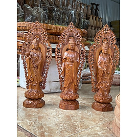 Bộ tượng phật tam thánh bằng gỗ hương kt cao 60
