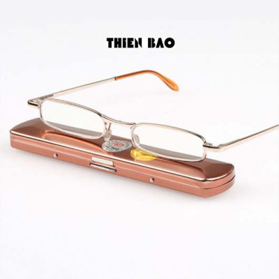 Kính lão thị, viễn thị siêu gọn Đọc sách Mini Nam nữ hợp kim có hộp thiếc đẹp toàn viền tròng sáng chuẩn độ cao cấp loại I KVG67
