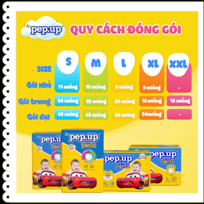 Tã/Bỉm Quần Em Bé Pep.up Cottony 3D Gói Đại Siêu Mềm Mại, Siêu Khô Thoáng, Kháng Khuẩn