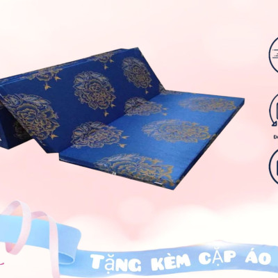 Nệm PE Hàn Quốc Cao Cấp Gấp 3 ( 1m2 x 1m95 x 3cm) Giao Màu Ngẫu Nhiên - Tặng Kèm Cặp Áo Gối