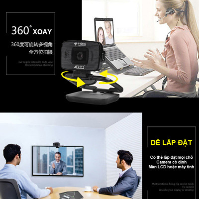 ROGTZ - Webcam học Online cho máy tính AEBell BL-U22W Độ phân giải HD 720P Micro thu âm đa hướng Quay 360 độ Trục xoay linh hoạt Chỉnh sáng thông minh Cáp dài 1,5m USB 2.0 Tương thích nhiều HĐH Dễ cài đặt Dễ sử dụng - Hàng Chính Hãng
