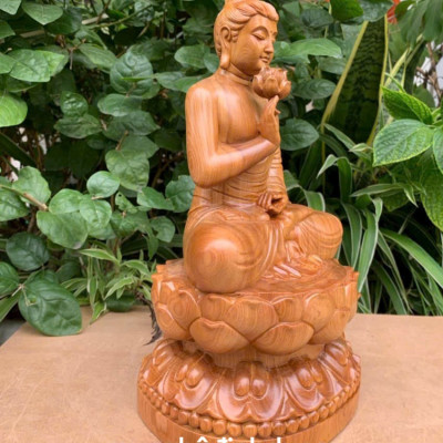 Tượng phật liên hoa bằng gỗ bách xanh thơm nức cao 30x17x14cm