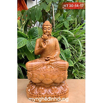 Tượng phật liên hoa bằng gỗ bách xanh thơm nức cao 30x17x14cm