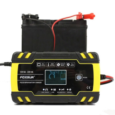 Sạc Ắc Quy Thông Minh Nhật Bản Foxsur  – 12V/24V, Khử Sunfat, Bảo Dưỡng Tự Động, Loại Xịn , đèn led
