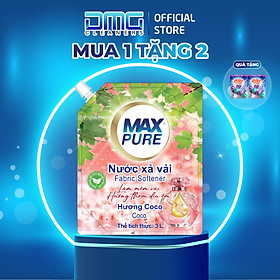 Túi nước xả vải Maxpure Hương Coco 3L - TẶNG 2 vỉ viên treo bồn cầu Evershine