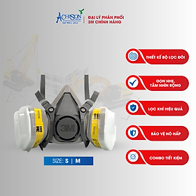 Bộ mặt nạ chống hóa chất, dùng phun thuốc trừ sâu - Mặt nạ nửa mặt 3M 6100/ 6200  kèm 2 phin lọc - Hàng chính hãng 100%