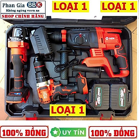 Bộ Combo Máy Khoan Đục Bê Tông, Máy Mài Và Khoan 3 chức năng Dùng Pin 199V, 2 Pin 15Cell, Máy Khoan Siêu Khỏe