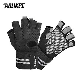 Găng Tay Tập Gym AOLIKES 113B - Nửa Ngón, Chống Trơn, Quấn Cổ Tay Chắc Chắn