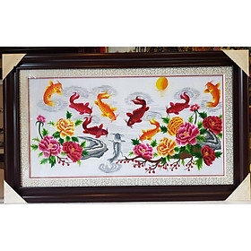 TRANH THÊU - CỬU NGƯ HỘI TỤ