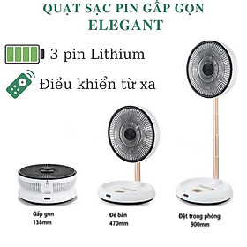 Quạt Sạc Pin Gấp Gọn Elegant Điều Khiển Từ Xa Thương Hiệu Đức - Hàng nhập khẩu