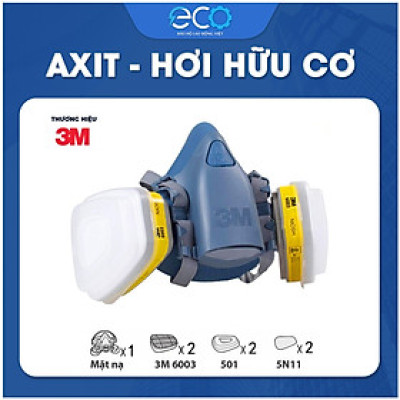 Combo (7 món) mặt nạ phòng độc 3M 7501, 7502 kết hợp phin lọc 3M 6003, tấm lọc bụi 5N11 cùng nắp giữ 501 lọc hơi độc Hơi hữu cơ vô cơ Phun sơn Phun xịt thuốc sâu Mặt nạ chính hãng