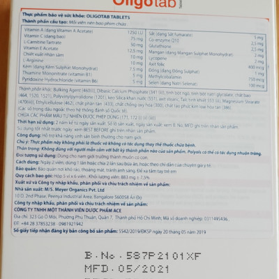 Thực phẩm bảo vệ sức khỏe OLIGOTAB TABLETS, hỗ trợ khả năng sinh sản bình thường cho nam giới. Hộp 30 viên