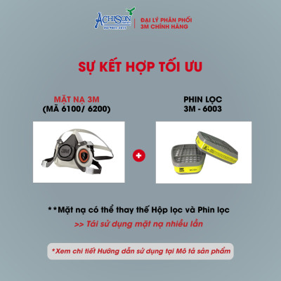 Bộ mặt nạ chống hóa chất, dùng phun thuốc trừ sâu - Mặt nạ nửa mặt 3M 6100/ 6200 kèm 2 phin lọc - Hàng chính hãng 100%