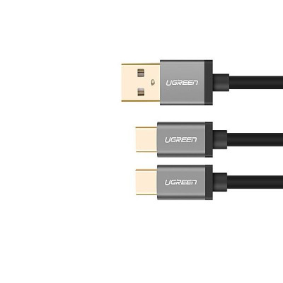 Ugreen UG40351US196TK 1m màu Đen Cáp USB-A sang 2 đầu TypeC cao cấp - HÀNG CHÍNH HÃNG