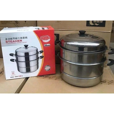 Nồi Hấp Inox 3 Tầng Siêu To 28CM Dùng Cho Cả Bếp Từ Và Bếp Ga, Nồi Hấp Bánh Bao Bánh Flan Hấp Thức Ăn Tặng Kèm Xửng Hấp - HÀNG CHÍNH HÃNG MINIIN